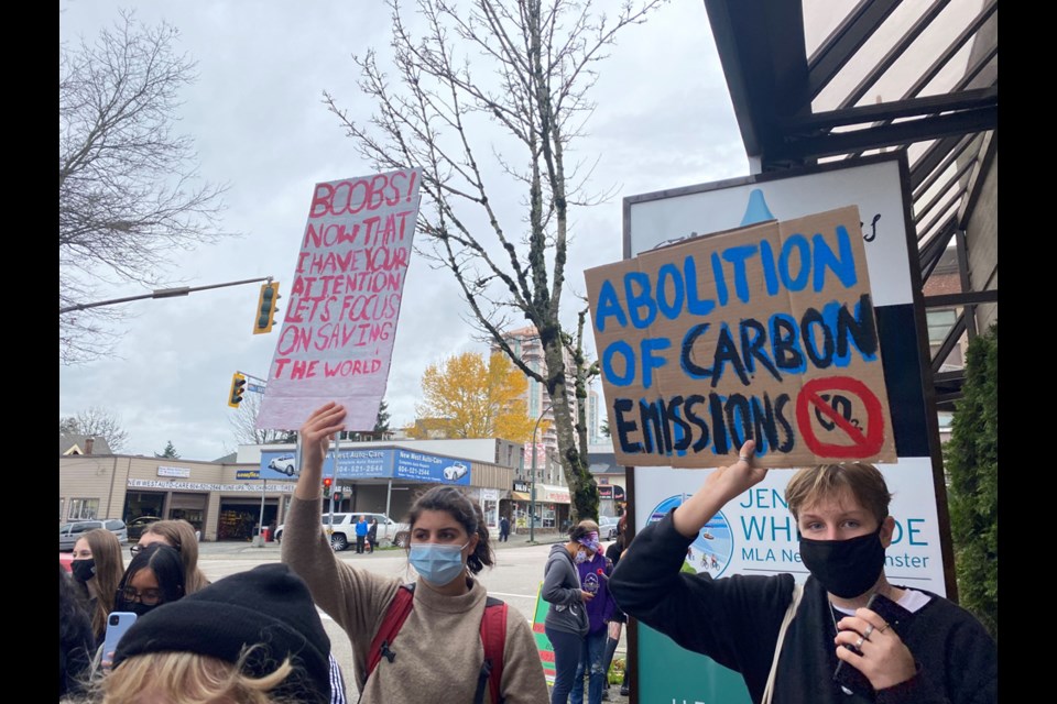 Nearly 100 New Westminster Secondary School students walked out of class on Friday, Nov. 5 for a climate strike. They took their message to the office of MLA Jennifer Whiteside.