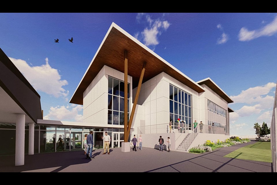 One of the concept drawings showing an exterior view of the new Queen Elizabeth Elementary School expansion.