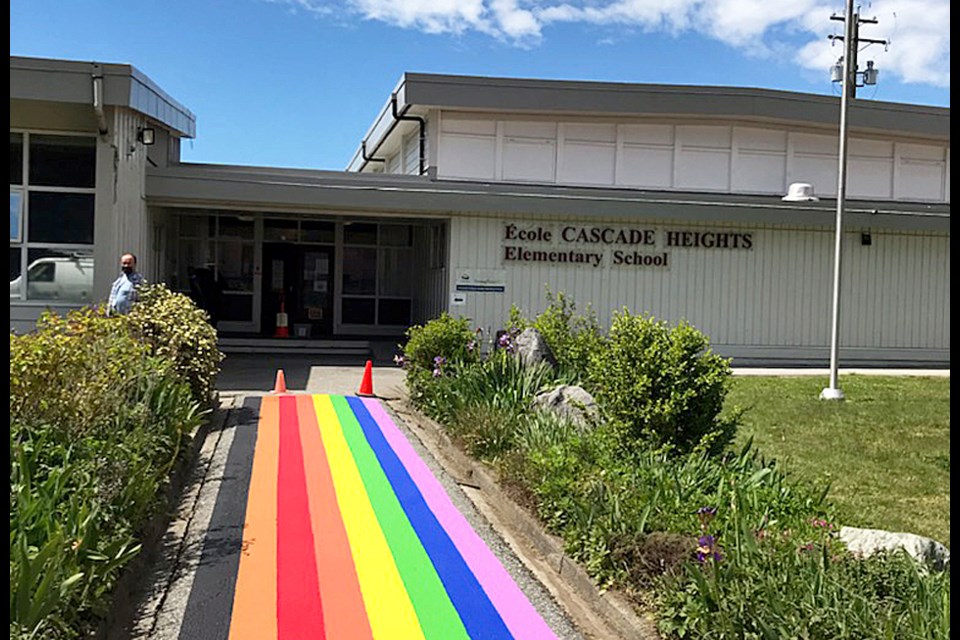 A new rainbow walkway adorns the entrance of Cascade Heights Elementary School in Burnaby.