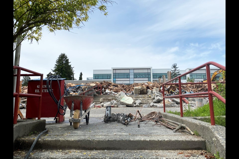 The main front staircase that used to lead up to the old McBride school .