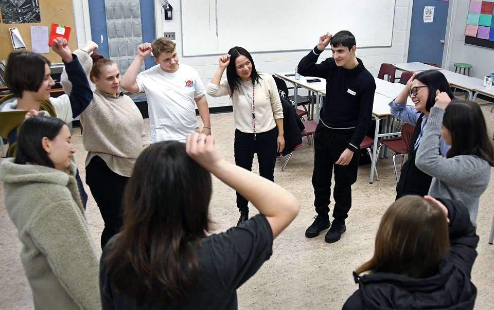 Ukrainian students take part in an ice-breaker activity at Burnaby North Secondary School last month.