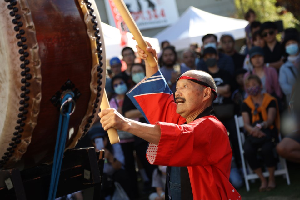 Shinobu Homma, of the Chibi Taiko Drummers performs at the Nikkei National Museum and Cultural Centre's Nikkei Matsuri.