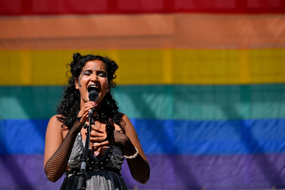 Anjalica performs at Burnaby Pride at Burnaby Civic Square.