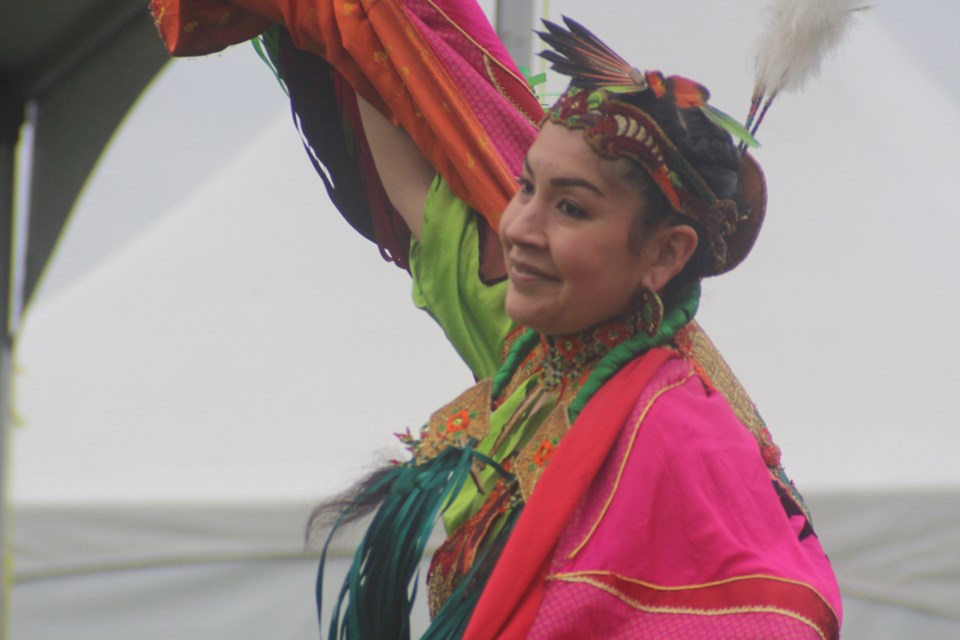 Shyama-Priya capitvated the crowd  with her fancy shawl dance performance at the National Indigenous Peoples Day event in  Moody Park.