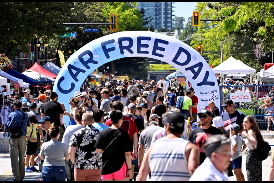 Car Free Day brought the crowds to Columbia Street in New Westminster on Saturday, Aug. 6.