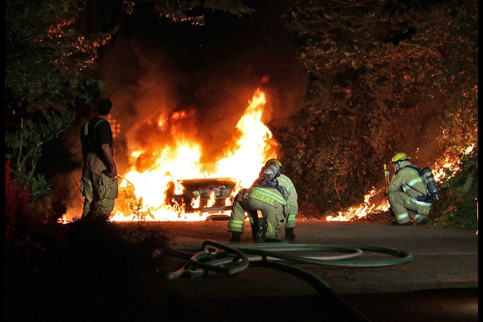 A stolen Honda Accord was found burning at the very north end of North Delta Avenue in Burnaby early Friday morning. 