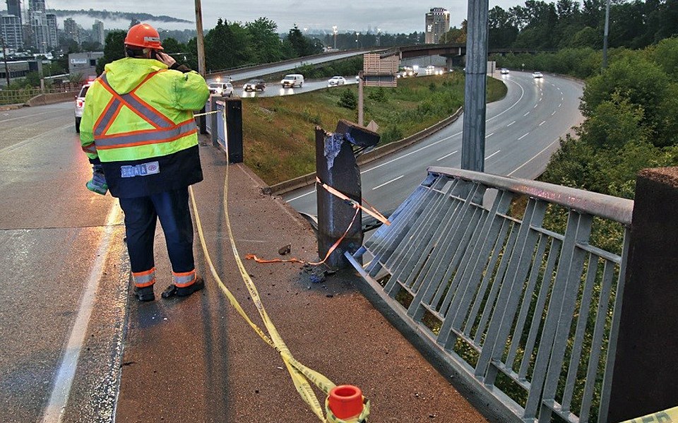 A 49-year-old woman escaped with non-life-threatening injuries after her SUV plunged off the Grandview overpass Thursday.