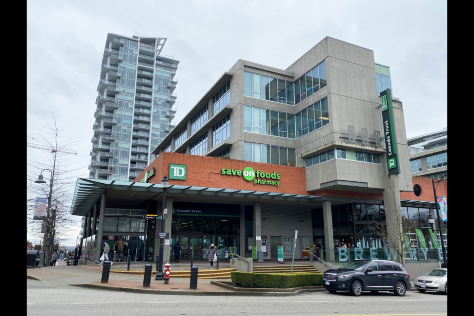 The Save-On-Foods at the Brewery District is one of three New Westminster locations of the grocery chain; all the stores have been reduced to 50% capacity in the face of the Omicron wave.