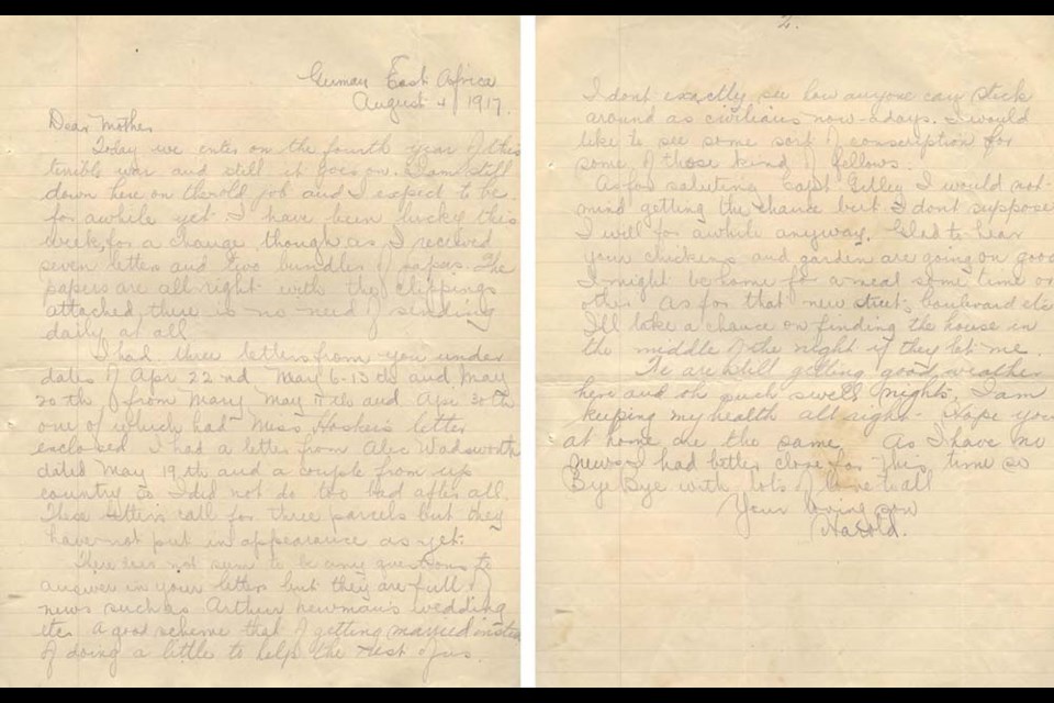 This letter from Pte. Harold Dean to his mother in New Westminster, while Dean was serving in the First World War, is part of the Letters Home campaign.