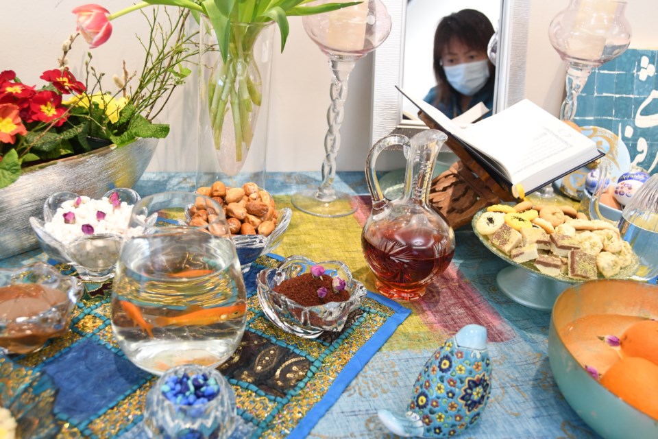 Burnaby City Hall has set up a haft seen table to celebrate Nowruz (Persian New Year).