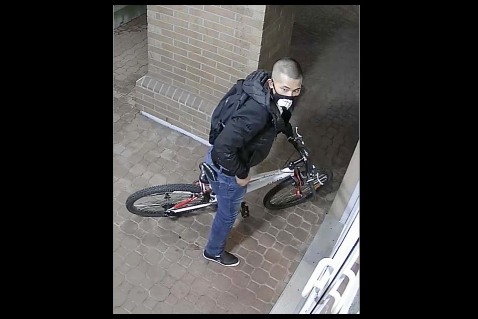 A suspected mail thief is captured on security video outside a Metrotown apartment building hit on Oct. 1.