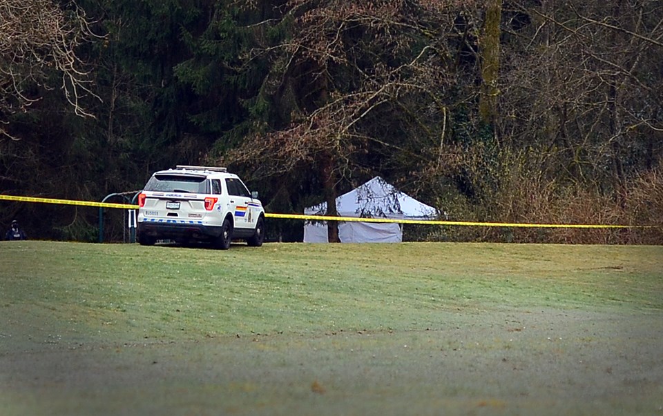 Emergency crews discovered a burning body in Burnaby's Greentree Village Park on March 18.