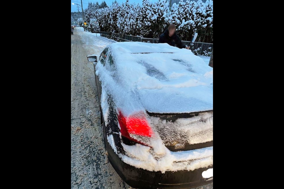 Burnaby RCMP stopped 50 snow-covered vehicles Monday and made the drivers brush off the white stuff before letting them continue.