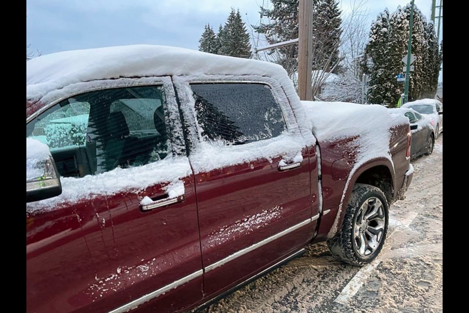 Burnaby RCMP stopped 50 snow-covered vehicles Monday and made the drivers brush off the white stuff before letting them continue.