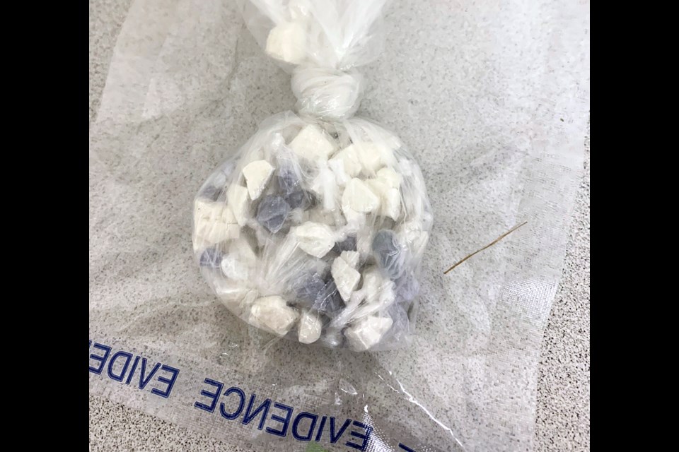 A baggie of suspected fentanyl and cocaine was seized after a traffic stop in Burnaby last week. 