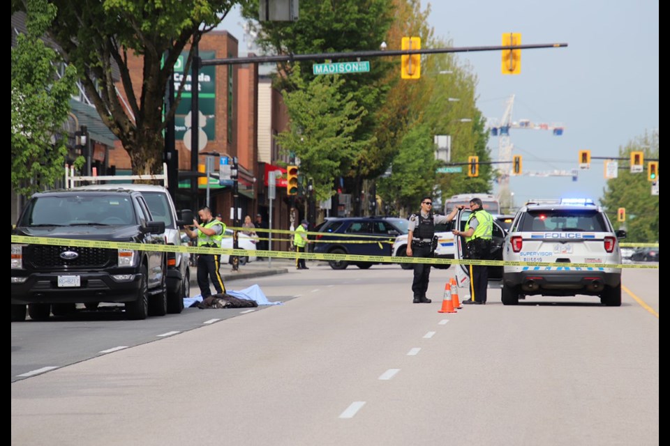 Police investigate a collision caused by a medical emergency on Hastings Street in Burnaby Wednesday morning.