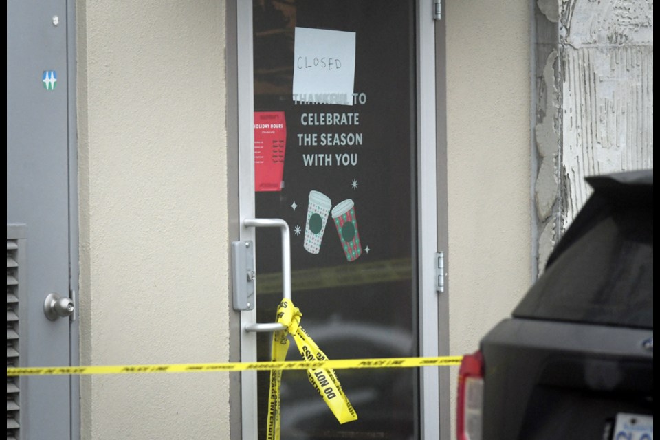 A North Burnaby Starbucks is surrounded by police tape after a police incident early Friday morning.