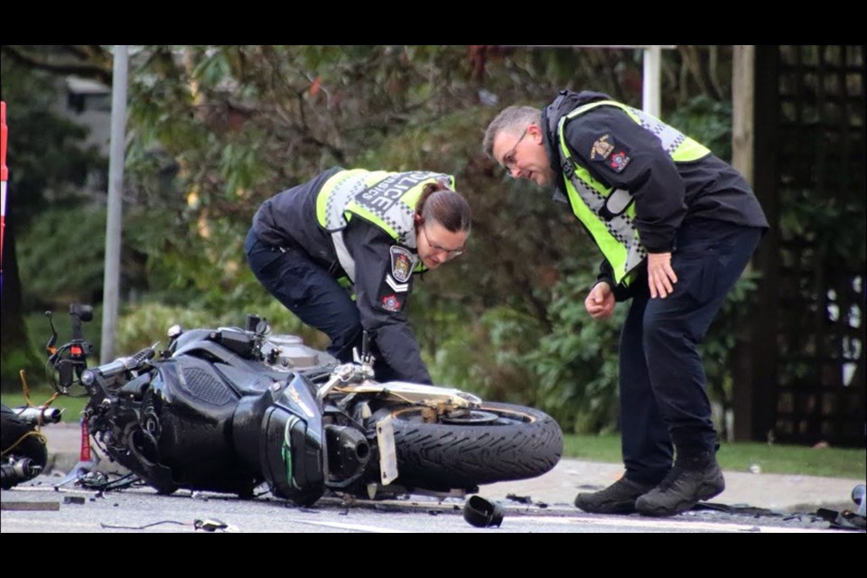 Police say a motorcyclist was taken to hospital in serious condition after a crash at Grange Street and Chaffey Avenue Saturday afternoon.