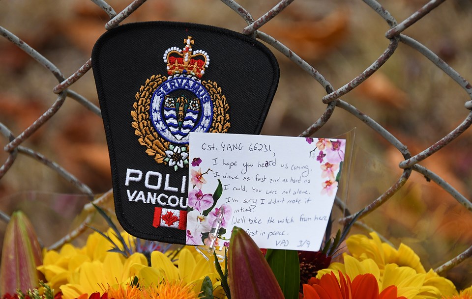 A heartbreaking tribute to slain Burnaby RCMP Const. Shaelyn Yang was left near the place of her death at Broadview Park in October. 