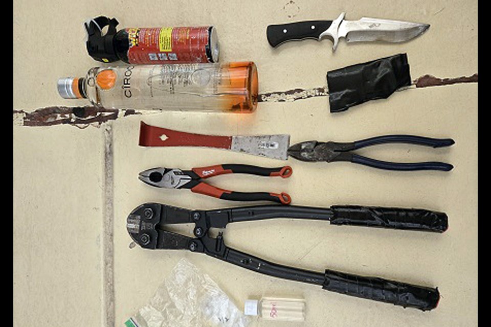 A 30-year-old man was caught with bear spray, stolen property, break-in tools and drugs in an anti-shoplifting enforcement last month. 