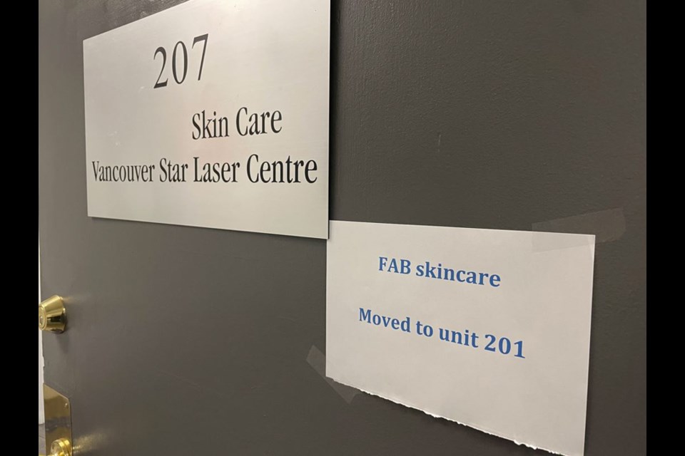 FAB Skin Care recently moved out of a unit it shared with Vancouver Star Laser Centre. The two companies have different owners, according to B.C.'s corporate registry. 