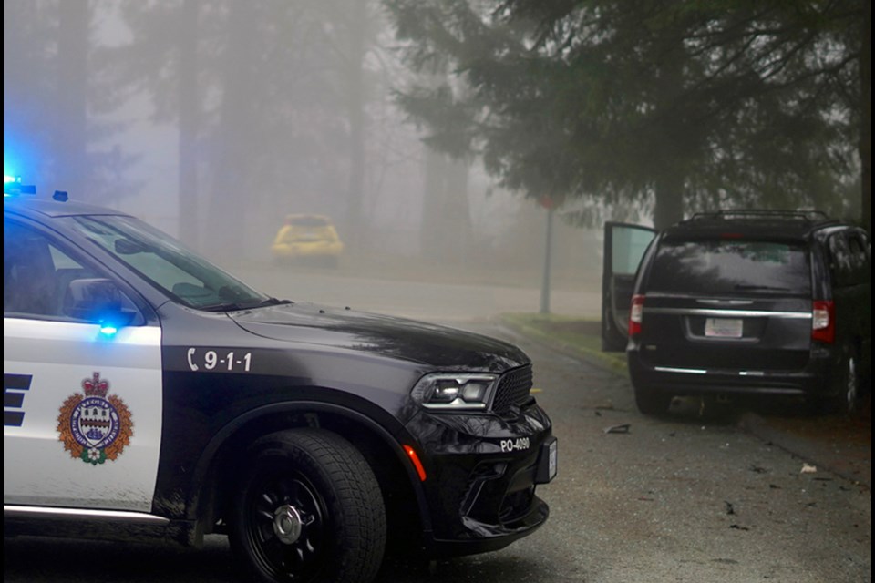 A minivan stolen in Burnaby crashed into a parked car and then a tree in Port Moody Wednesday.                