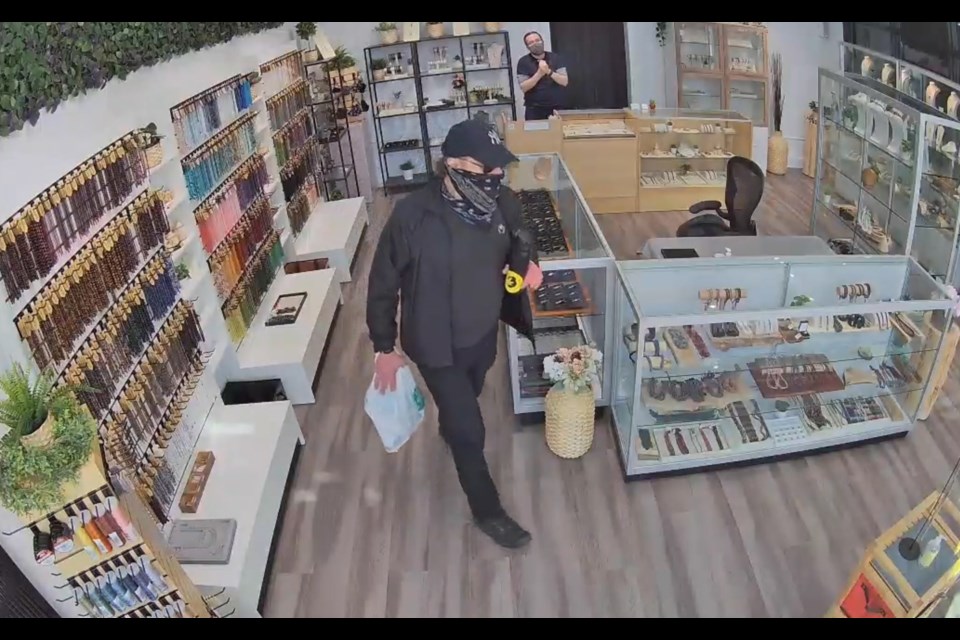 A man who allegedly stole two small but valuable silver items from  Moonstone on Hastings Street Saturday was captured on security video. 