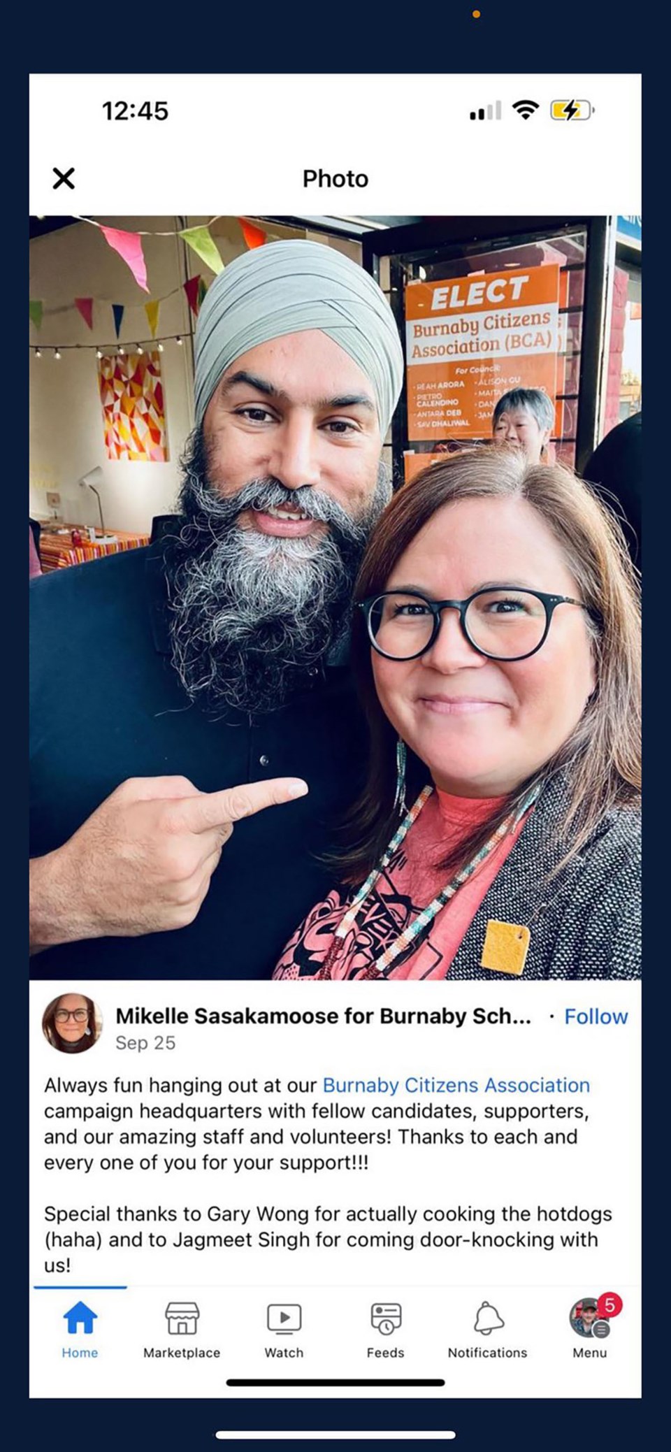 A photo of Mikelle Sasakamoose with NDP Leader Jagmeet Singh posted on Sept. 25.