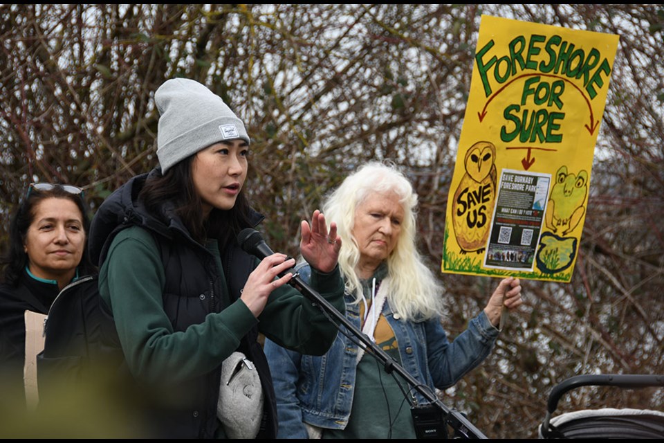 Burnaby resident Eudora Koh speaks against the proposed compost facility.