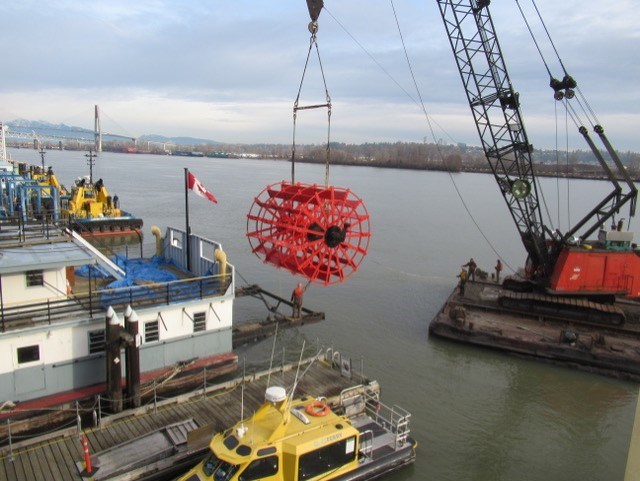 After repairs of the Samson V's paddlewheel were completed offsite, it was returned to the city on Dec. 3 and lifted into place by a crane.   