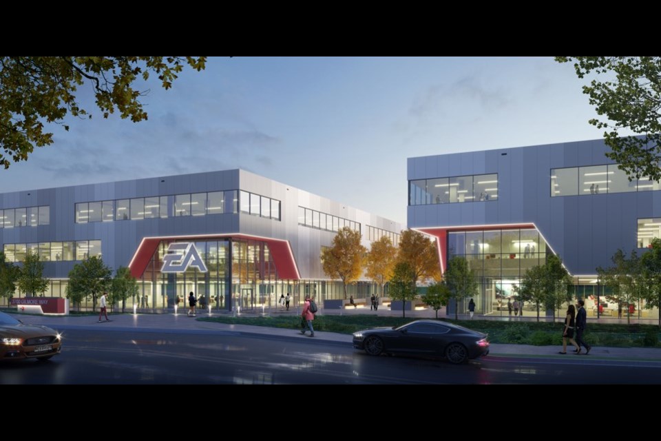 A rendering of two new EA Sports office buildings being built in Burnaby.