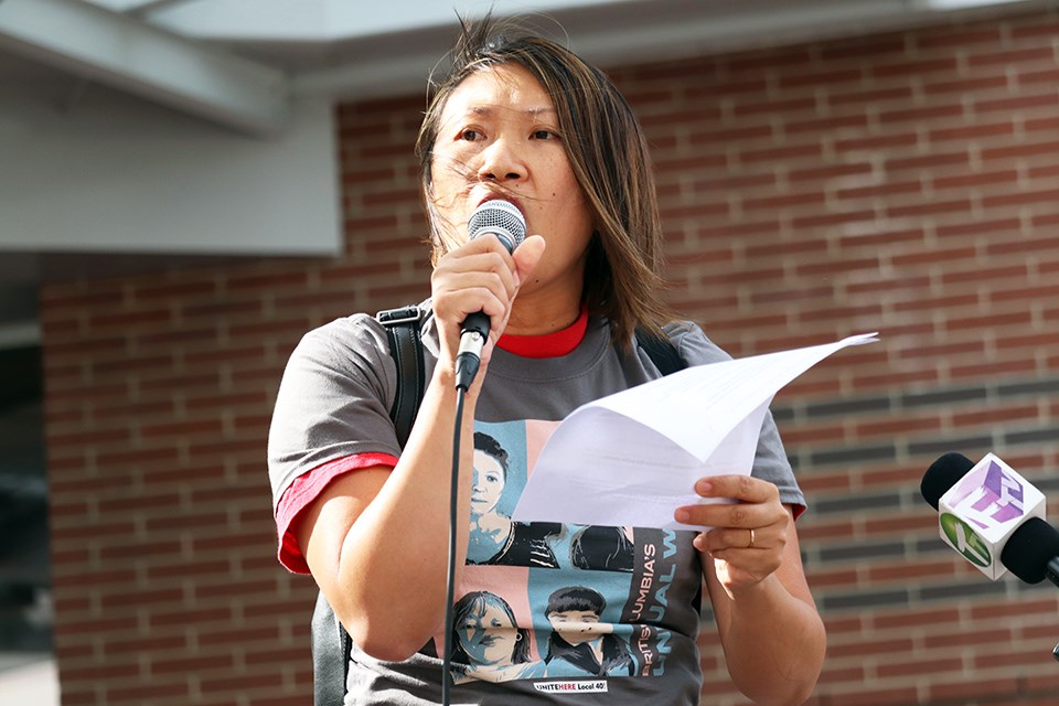 UNITE HERE Local 40 President Zailda Chan outside the Hilton Metrotown on Aug. 5, 2021.