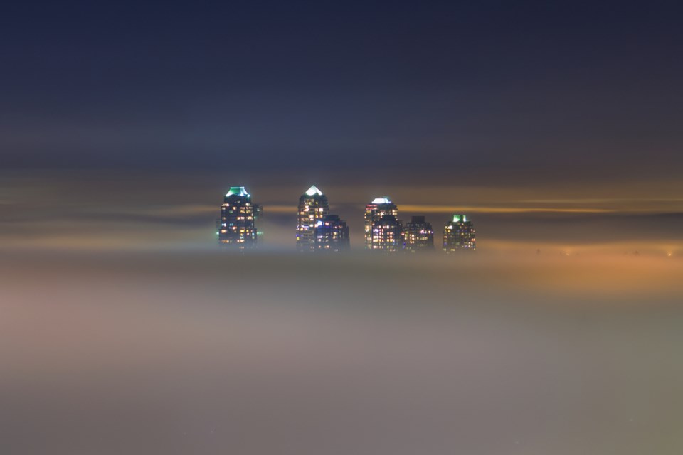 burnaby-skyscrapers-in-the-cold-night-fog