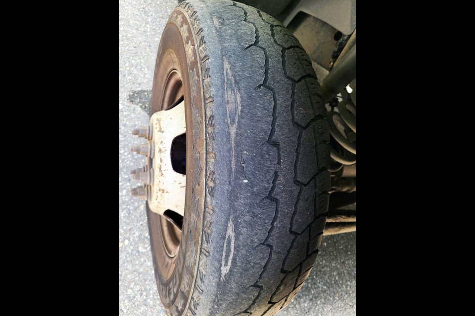 Police in Burnaby took 11 trucks off the road Monday and Tuesday for 'compromised' tires. Photo Burnaby RCMP 