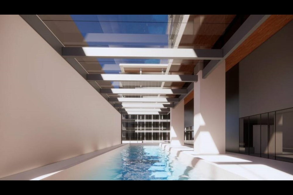 A rendering of the pool area at 6645 Dow Avenue in Burnaby. Photo Peterson. 