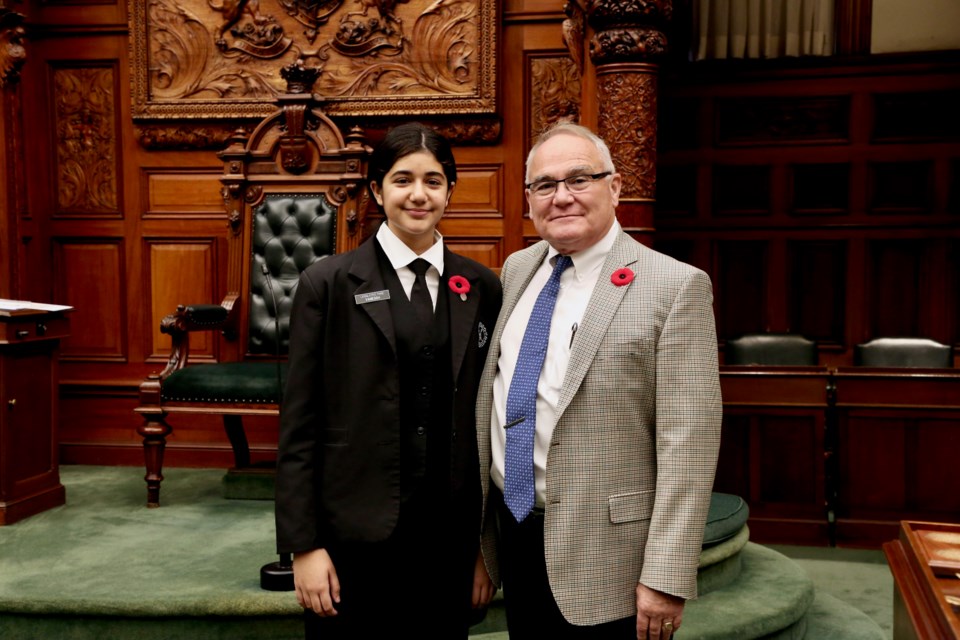 Vanessa Bal with Cambridge MPP, Brian Riddell, at Queen's Park, in Toronto. 