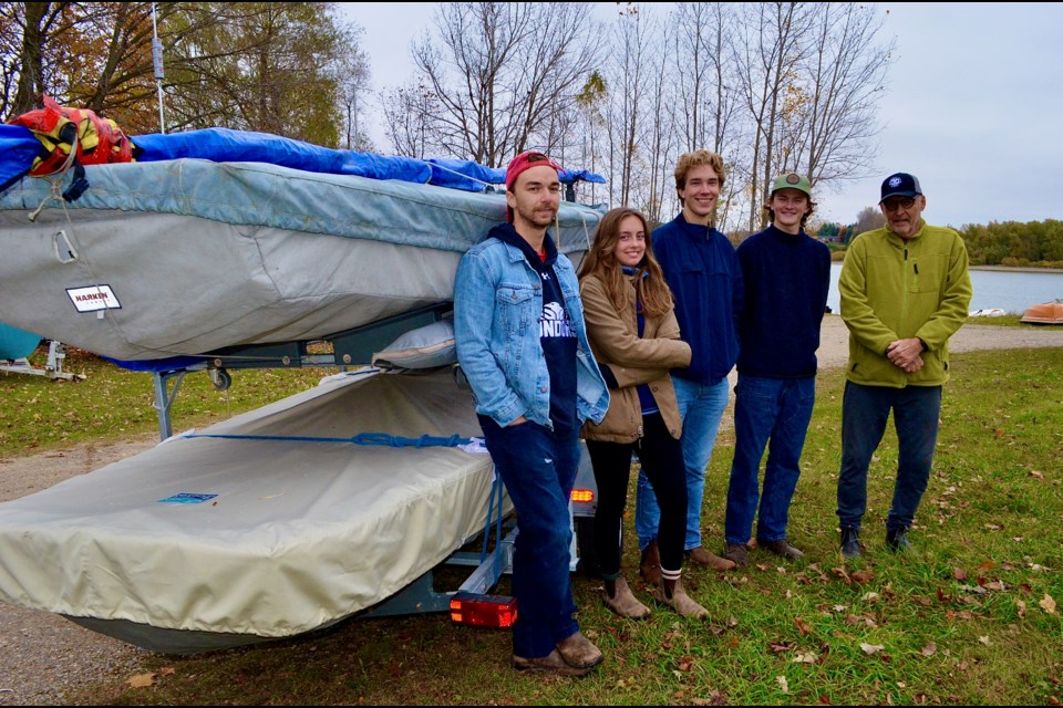 Instructor Ryan Perry with junior sailors Simone Maksym, Lucas Conrad, Henry Noel and GCBC Youth Program co-founder Harri Palm