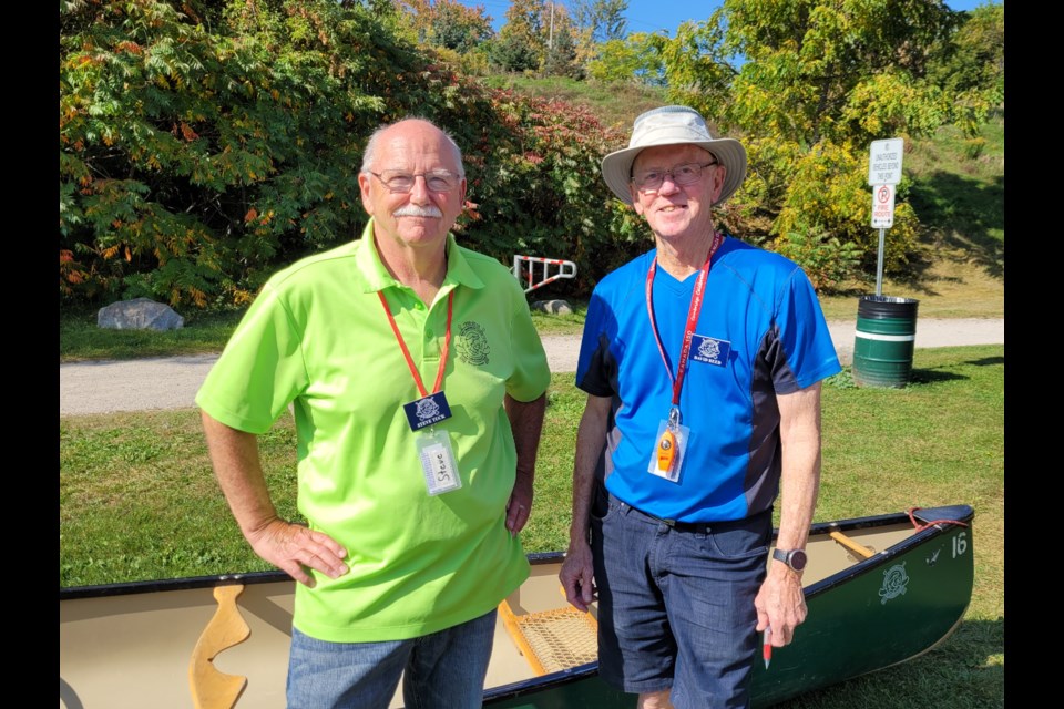 (left to right) Ancient Mariners Canoe Club president Steve Tuck with club executive, Dave Reed. 