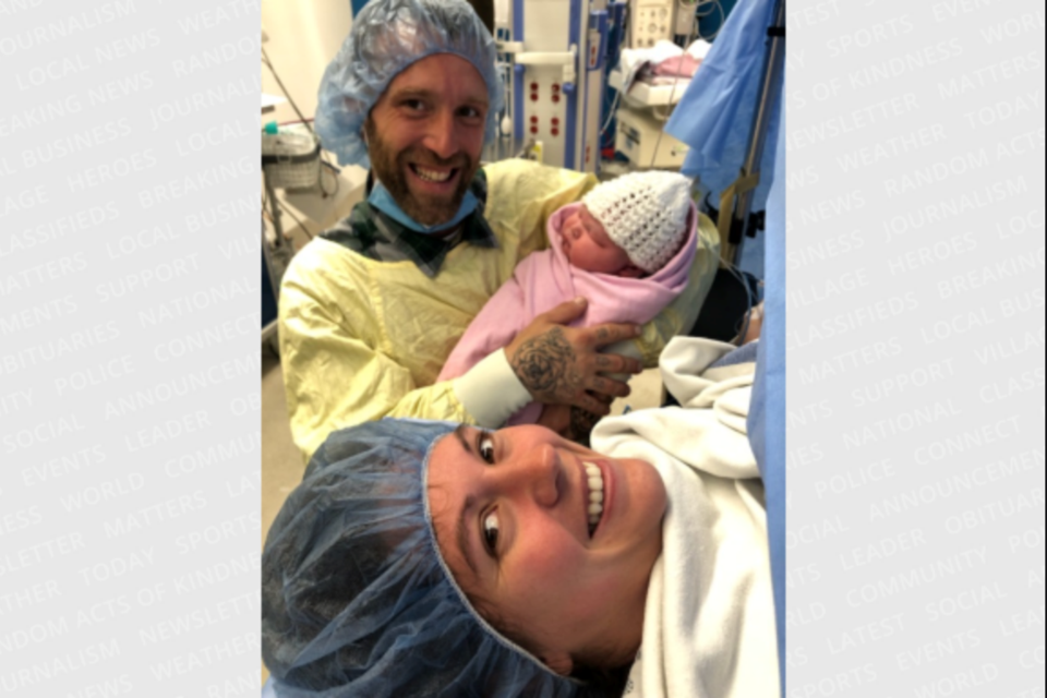 Britteney and Chance Ayres were all smiles after welcoming baby Sonny into the world Monday. 