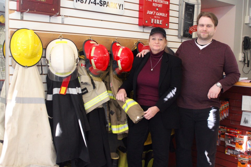 Retired Cambridge firefighter Kelley Willemze (left) and her son Drew Davidson are spreading awareness and trying to find a solution to a toxic set of chemicals still used in firefighter turnout gear.