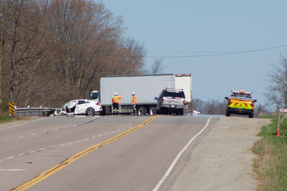 Highway 24 is closed between Glen Morris Road and Lockie Road south of Cambridge for a serious collision.