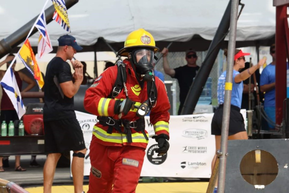 Cambridge firefighter Kelly Campbell competing at nationals in Sarnia last year. 