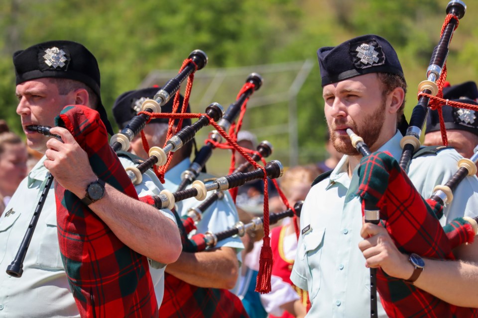 Bagpipers kick off the opening ceremonies for the 2022 Cambridge Scottish Festival