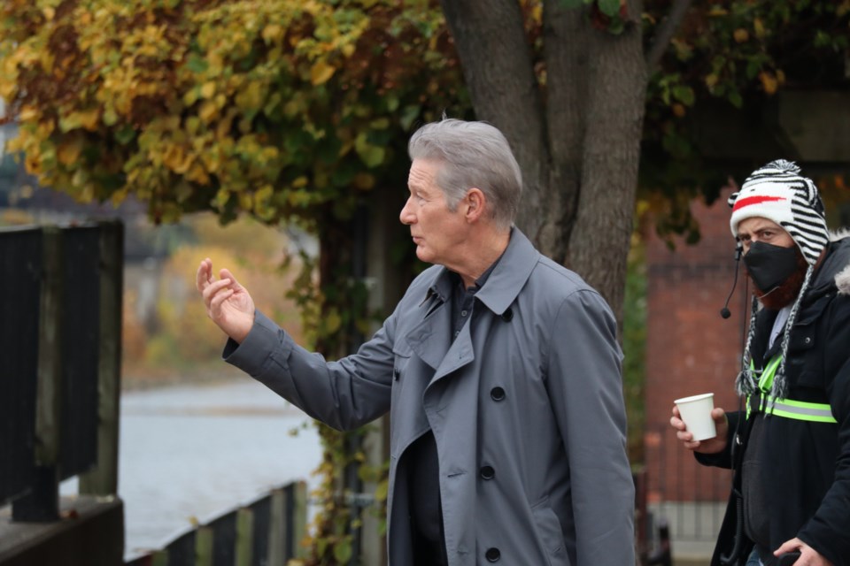 Richard Gere prepares for his scene on the Main Street Bridge in downtown Galt.