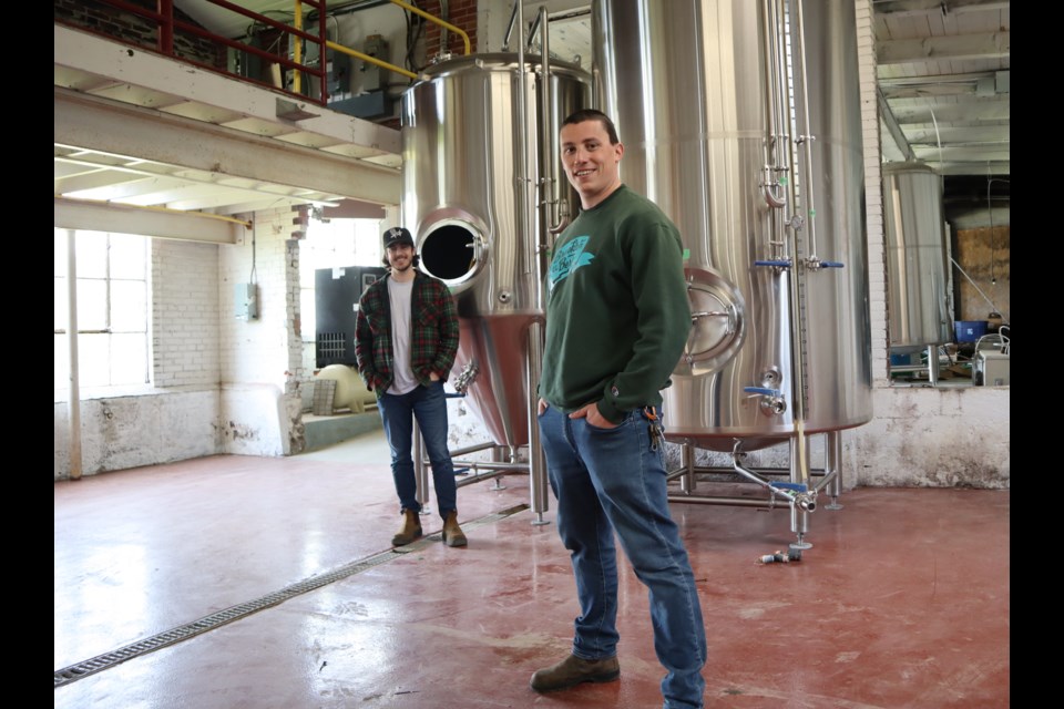 Farm League brewmaster Mike Mayo, right, and general manager Collin McKinnon are eager to begin brewing so they can open their retail shop next month.