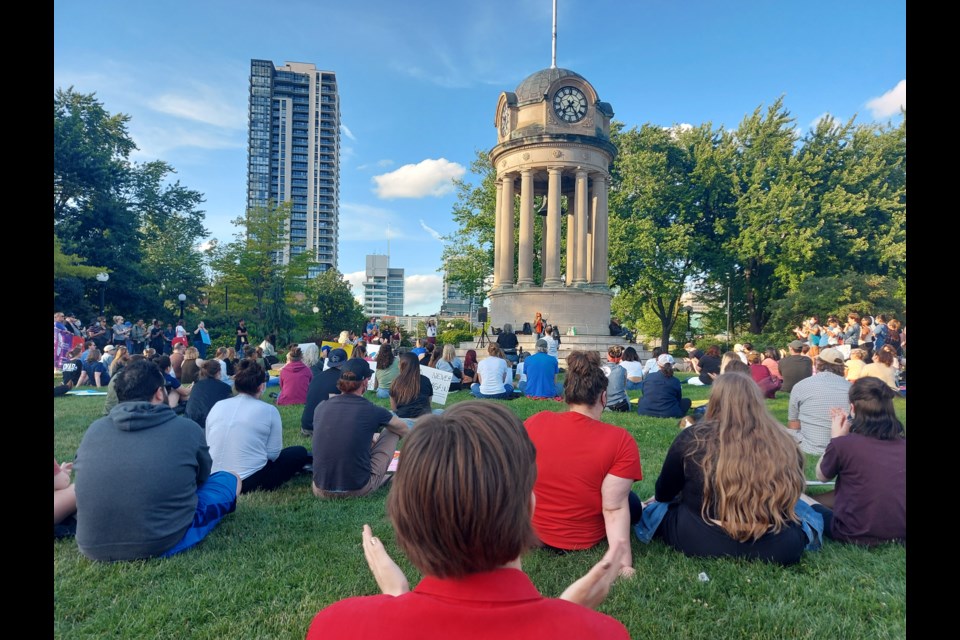 A rally was held Wednesday in Kitchener's Victoria Park for equal abortion access in Canada and support for women in the US after the Supreme Court's decision last Friday to overturn  Roe v. Wade in that country. 