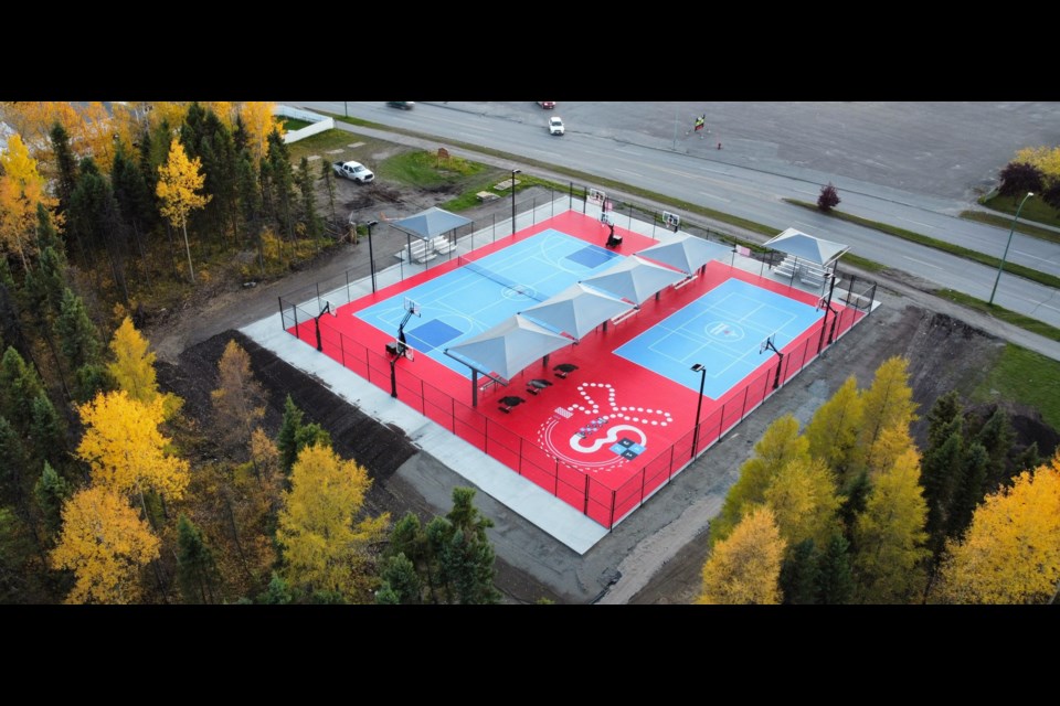 Overhead view of a pre-existing Jumpstart multi-sport court made for youth with various accessibility needs. 