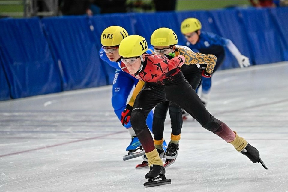 Felix Paiement skates at the Canadian Youth Long Track Championships.