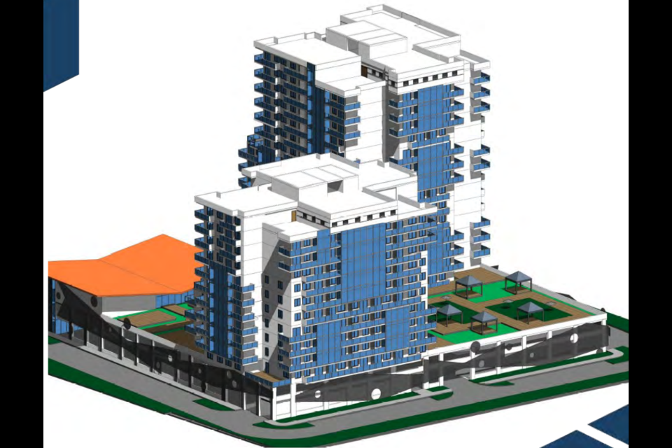 The city has received an application to build two 13 and 17-storey towers in a mixed-use development at the former Ridgehill Ford property on Hespeler Road.