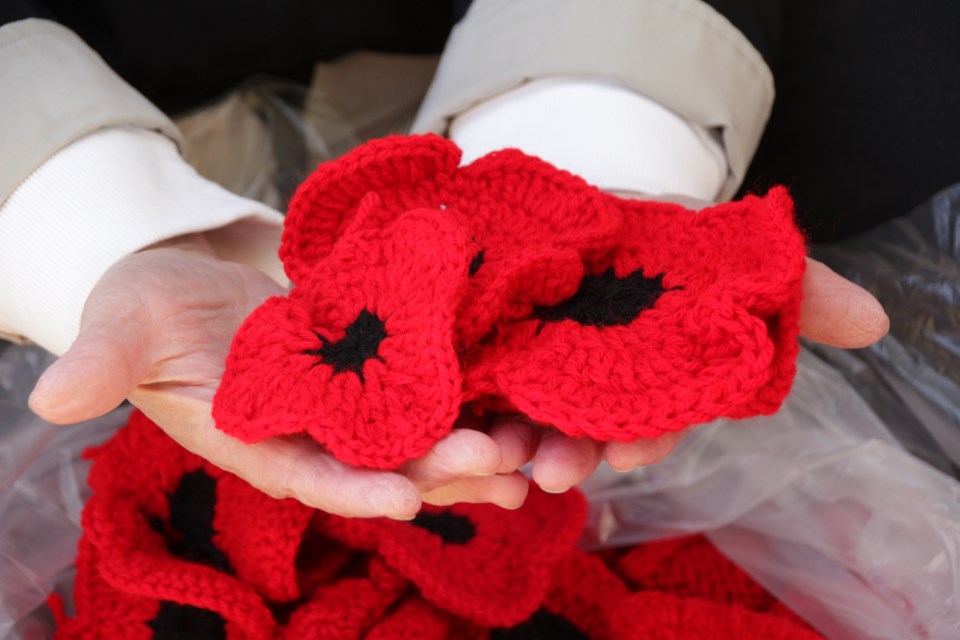 The knitted or crocheted poppies have been sent in from all over the world.